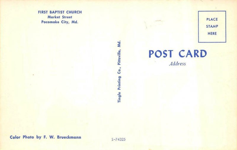 POCOMOKE CITY, Maryland MD    FIRST BAPTIST CHURCH  Worcester County  Postcard