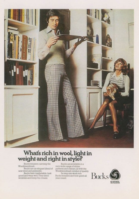 Bucks Wild Flared Wool Trousers Fashion 1970s Advertising Postcard