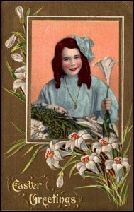 Easter Girl in Blue Dress Flowers