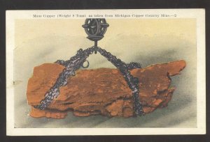 MICHIGAN COPPER COUNTRY MINE 8 TON COPPER NUGGET VINTAGE POSTCARD