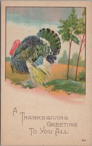 Thanksgiving Turkey Greeting to You All Postcard W16