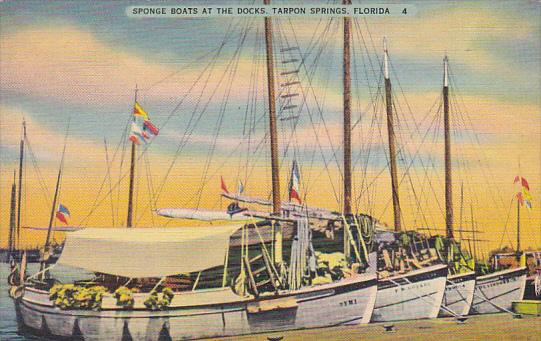 Florida Tarpon Springs Sponge Boats At The Dock 1940