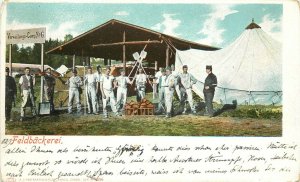 c1900 Postcard Feldbäckerei, Swiss Military Field Bakery, Men & Bread by Tents