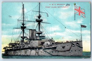 London England Postcard H.M.S Majestic First Class Battleship 1906 Posted