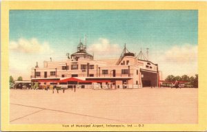 Postcard IN Indianapolis View of Municipal Airport Dexter Press LINEN 1951 V212