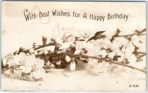 1907 Happy Birthday RPPC Blossom Flower Real Photo Rotograph Postcard Bromide A5