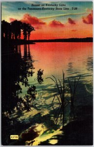 Tennessee to Kentucky State Line, Sunset Kentucky Lake, Nature, Vintage Postcard