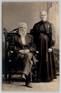 RPPC Flandreau SD Sweet Old Couple Man White Hair Beard Woman Photo Postcard R30