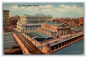 Vintage 1930's Postcard Aerial View Union Station Building Chicago Illinois