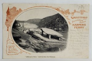 Harpers Ferry WV Jeffersons Rock Looking Down the Potomac W.L. Erwin Postcard T6