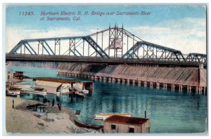 1913 Northern Electric Railroad Bridge Sacramento River California CA Postcard