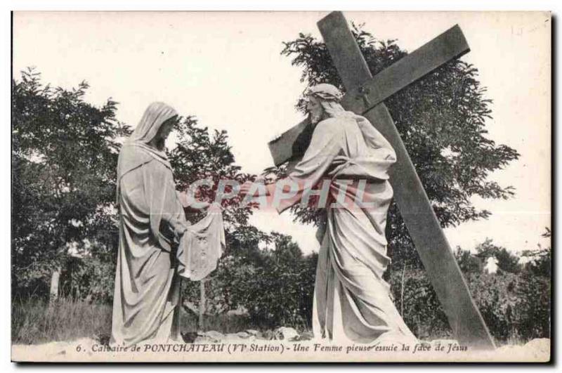 Old Postcard Calvary of Pontchateau (VI Station) A woman picuse wipes the fac...