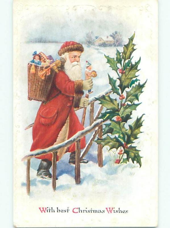 Pre-Linen christmas LONG ROBE SANTA CLAUS WALKING UP THE STEPS W7188