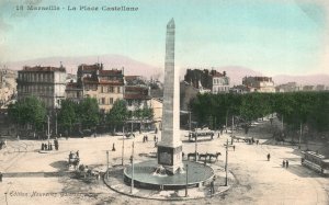 Vintage Postcard 1910's Marseille La Place Castellane Majestic Fountain France