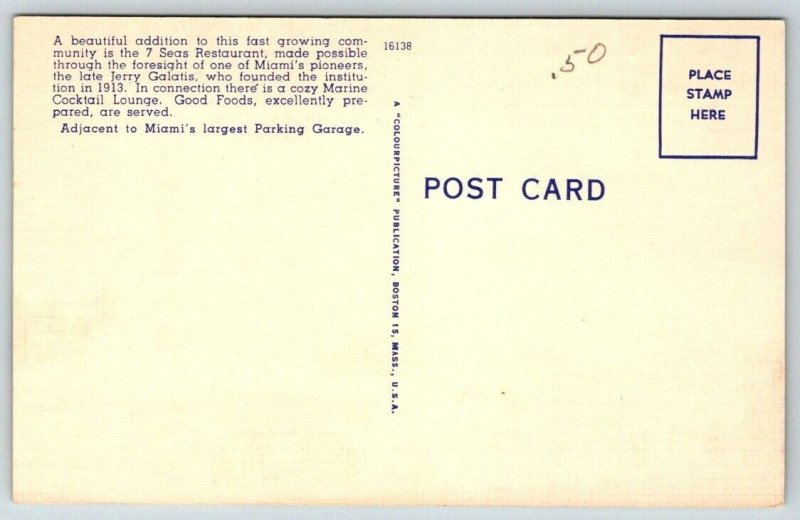 Miami  Florida   Seven Seas  Restaurant   Postcard