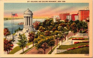 Soldiers Sailors Monument New York NY Linen Postcard VTG UNP Vintage Unused 