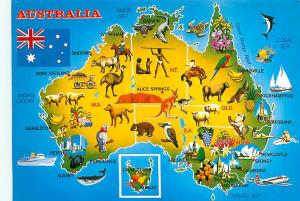 Postcard Australia Greetings Map Ostriches Kangaroos Crocodile  # 3420A