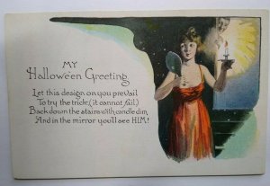 Vintage Halloween Postcard Women With Candle And Mirror NYCE Series 363 Unused