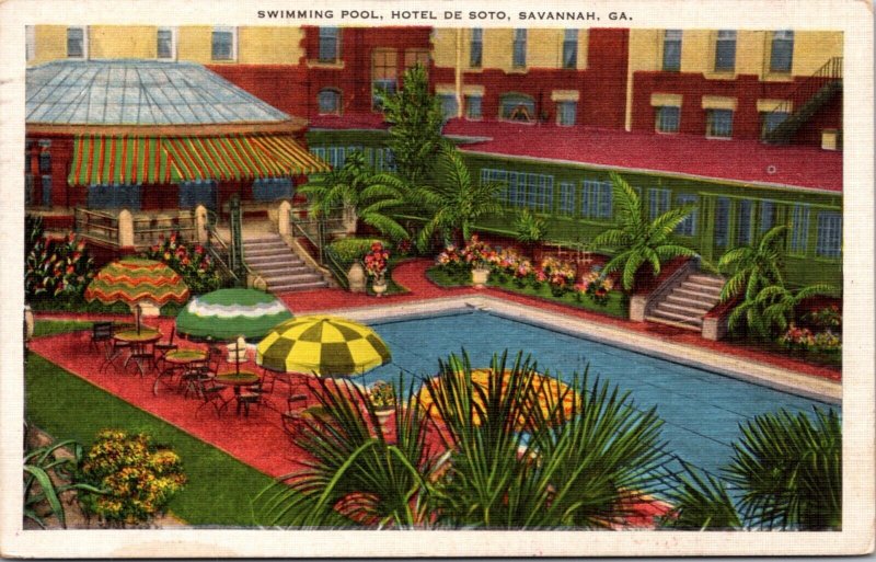 Linen Postcard Swimming Pool at Hotel De Soto in Savannah, Georgia