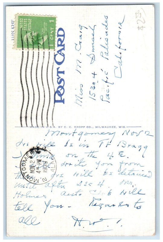 1939 Meridian Mississippi MS Sixth Street Looking East Vintage Posted Postcard
