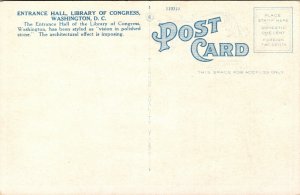Entrance Hall Library Congress Washington DC WB Postcard Tichnor UNP Unused VTG 