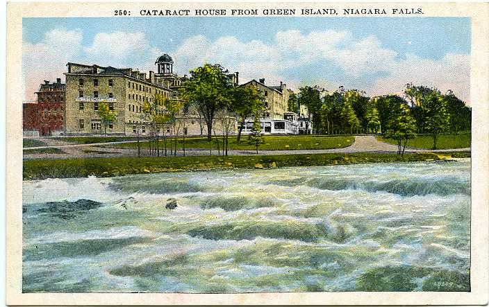 The Cataract House from Green Island - Niagara Falls, New York WB