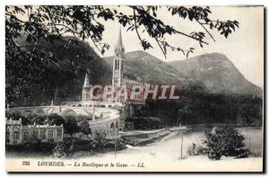 Old Postcard Lourdes Basilica and the Gave