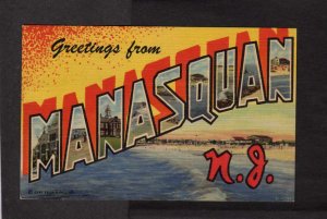 NJ Greetings From Manasquan New Jersey Beach Linen Postcard Large Letter