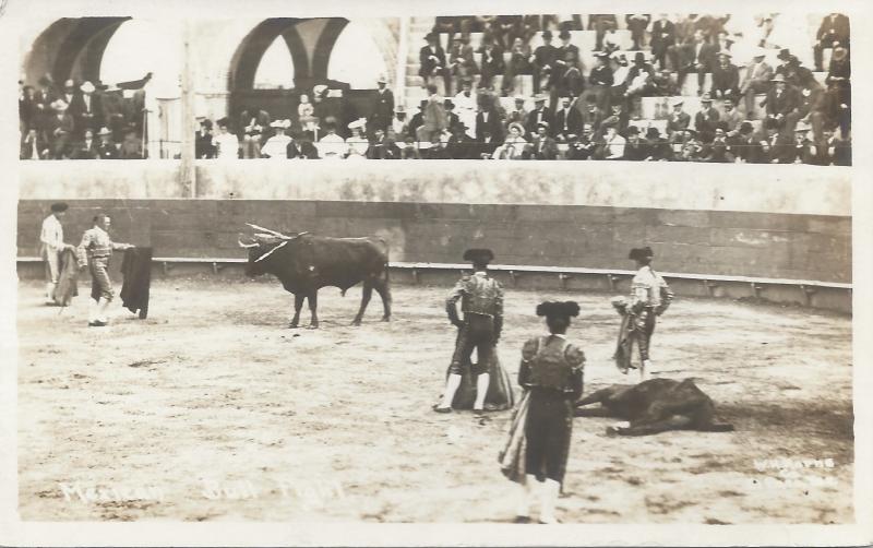 Bull Fight, Mexico, early real photo postcard, unused