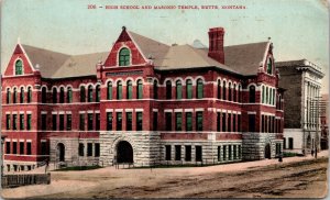 High School Masonic Temple Butte Montana Postcard B1 DB 1922