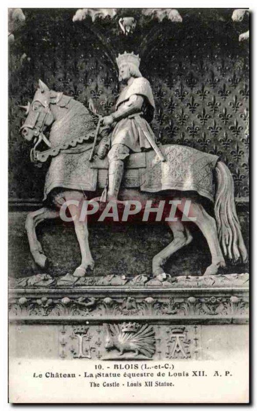 Old Postcard Blois Chateau La equestrian statue of Louis XII