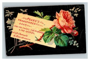 Vintage 1880's Victorian Trade Card Pears Transparent Soap - Shaving - Pink Rose