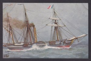 Vinatge postcard GERMANY Marine-Galerie Nr.75 - French paddle steamer