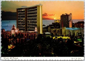 Waikiki A Twilight Hawaii HI Magic Moment Sundown In Blue Pacific Postcard