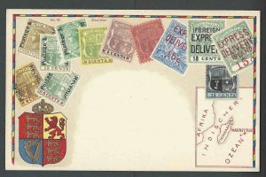 Ca 1908 Mauritius Stamp Set Portrayed On Posted Card W/Map Coat Of Arms