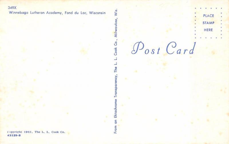 FOND DU LAC, WI Wisconsin    WINNEBAGO LUTHERAN ACADEMY    1961 Chrome Postcard