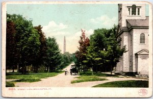 VINTAGE POSTCARD STREET VIEW HORSE CART MONUMENT AT BENNINGTON VERMONT c. 1902