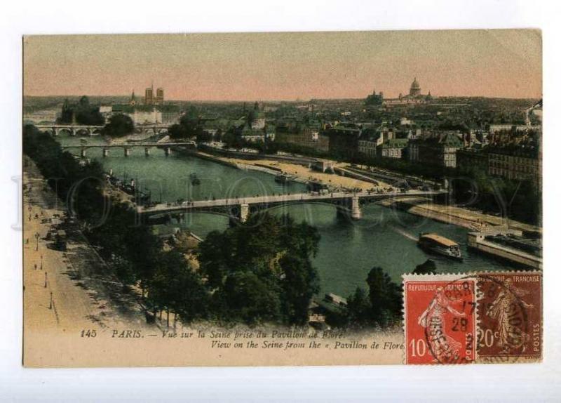 236412 FRANCE PARIS Seine view 1928 year RPPC to Ethiopia