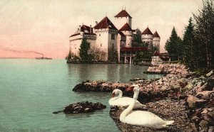 Vintage Postcard 1910's Island Castle Chateau de Chillon Lake Geneva Switzerland