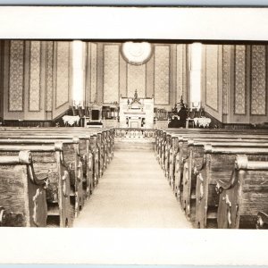 c1910s Church Chapel RPPC Mystery Cathedral Wallpaper Pew Seat Pastor Photo A205