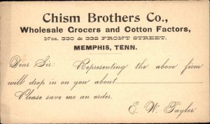 Memphis TN Tennessee Chism Bros Wholesale Grocers Gov't Postal Card c1900