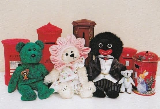 Teddy Bear Family at Letter Pillar Boxes Postcard