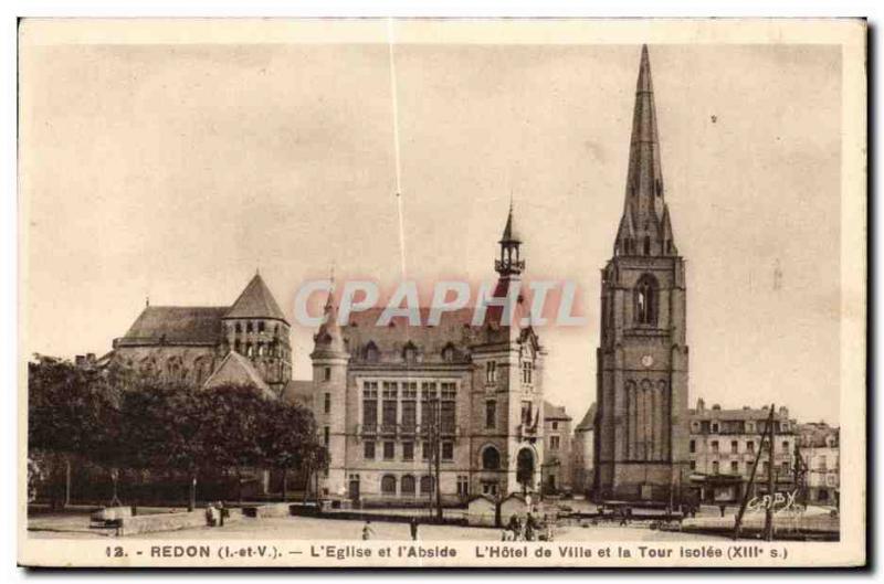 Old Postcard Redon The Church and I Apse The City Hotel and Tower Isolee