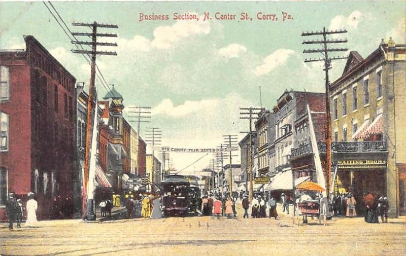 Corry PA Street View Trolley Waiting Room Store Front's Postcard