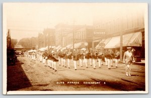 Davenport Iowa~Elks Parade Brass Band~Simon Jewelry~City Ticket Office~1910 RPPC 