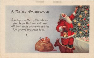 H95/ Santa Claus Christmas Postcard c1910 Tree Toy Sack Horse 67