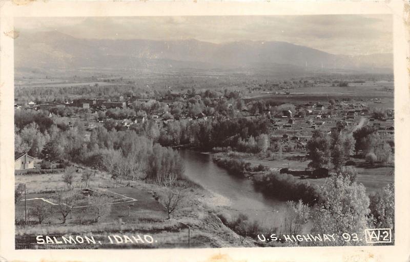 Salmon Idaho~US Highway 93 Bird's Eye View~1940 RPPC Postcard