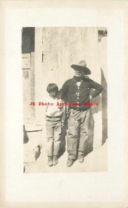 Native American Indians, RPPC, Pueblo Man And A Boy Standing, New Mexico