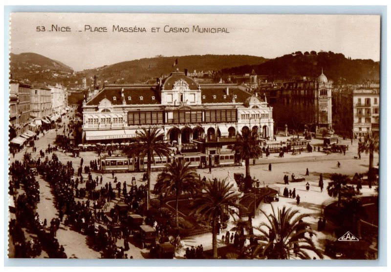 c1910 Place Massena and Casino Municipal Nice France RPPC Photo Postcard