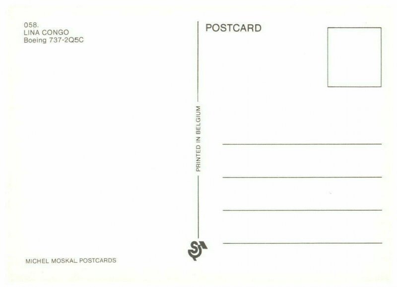 Lina Congo Boeing 737 Airplane Postcard